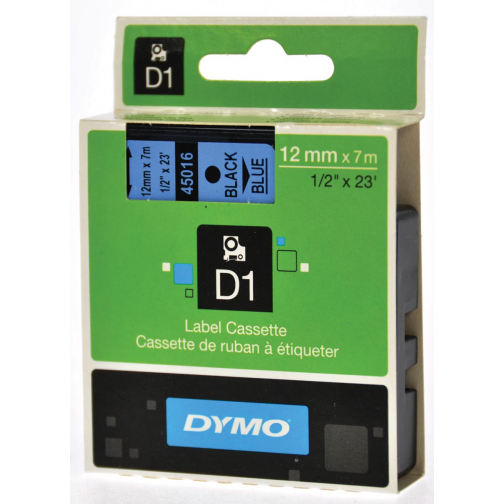 Dymo D1 tape 12 mm, zwart op blauw