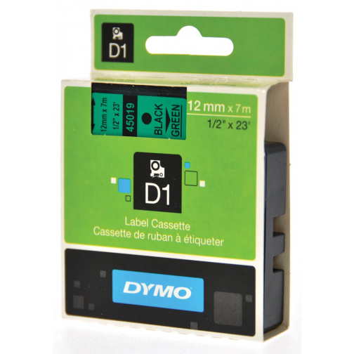 Dymo D1 tape 12 mm, zwart op groen