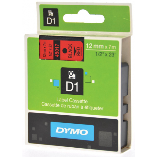 Dymo D1 tape 12 mm, zwart op rood