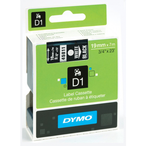 Dymo D1 tape 19 mm, wit op zwart