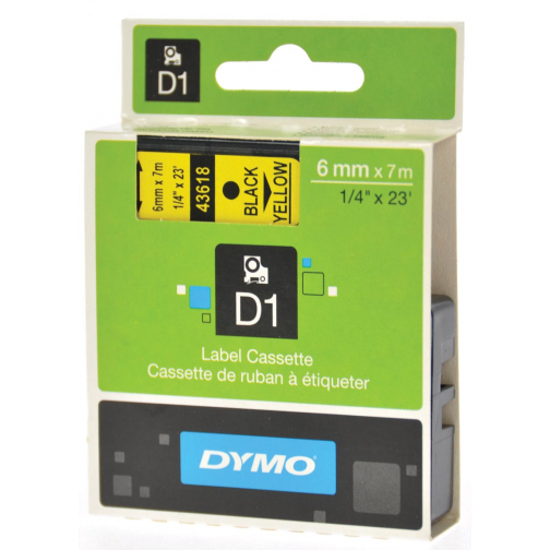 Dymo D1 tape 19 mm, zwart op geel