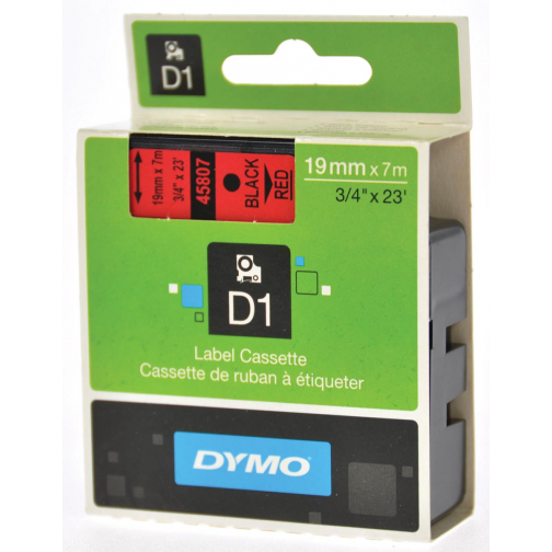 Dymo D1 tape 19 mm, zwart op rood