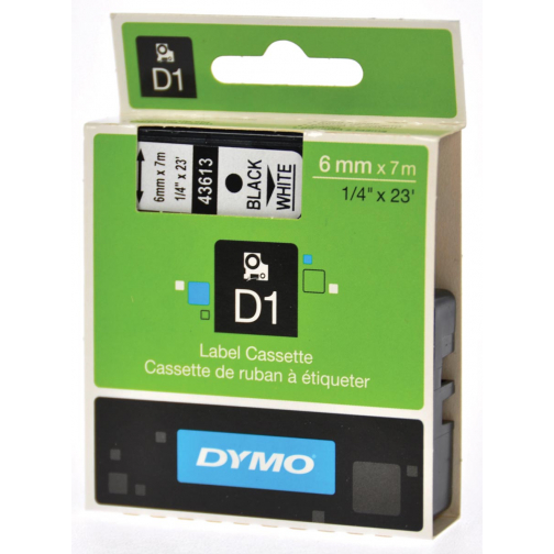 Dymo D1 tape 19 mm, zwart op wit