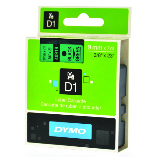 Dymo D1 tape 9 mm, zwart op groen