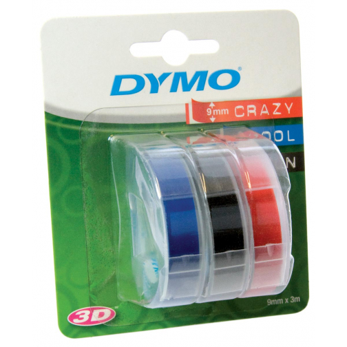 Dymo D3 tape 9 mm, geassorteerde kleuren, blister van 3 stuks