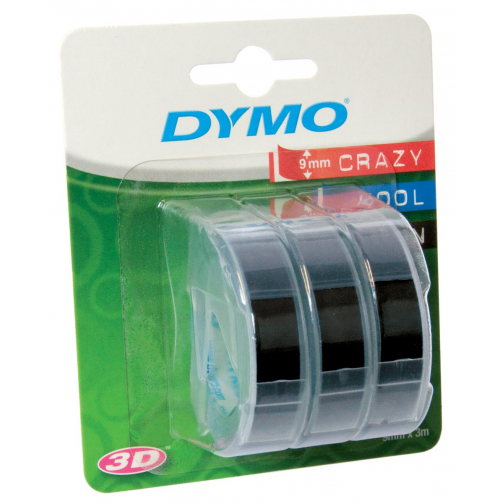 Dymo D3 tape 9 mm, wit op zwart, blister van 3 stuks