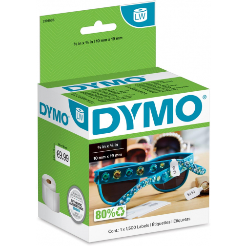 Dymo etikketen LabelWriter ft 54 x 11 mm, juwelenprijslabels, wit, 1.500 etiketten