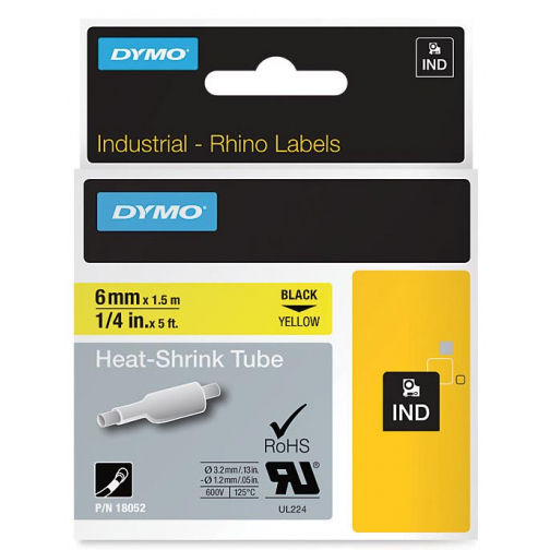 Dymo RHINO krimpkous 6 mm, zwart op geel