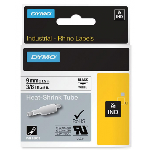 Dymo RHINO krimpkous 9 mm, zwart op wit