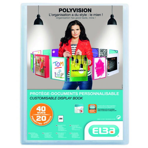 OXFORD Polyvision personaliseerbare presentatiealbum, formaat A4, uit PP, 20 tassen, transparant