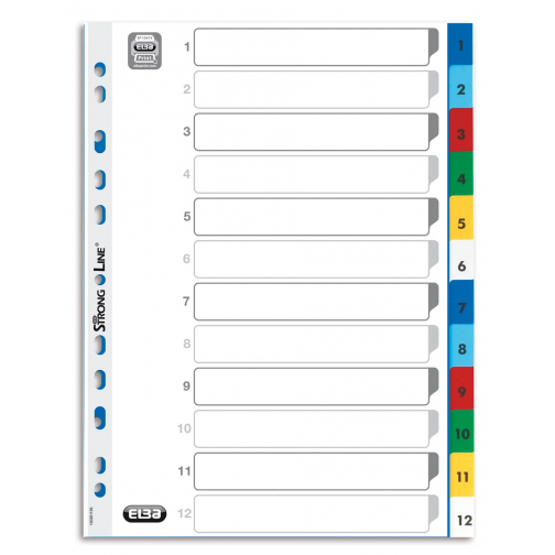 OXFORD tabbladen, formaat A4, uit gekleurde PP, 11-gaatsperforatie, set 1-12