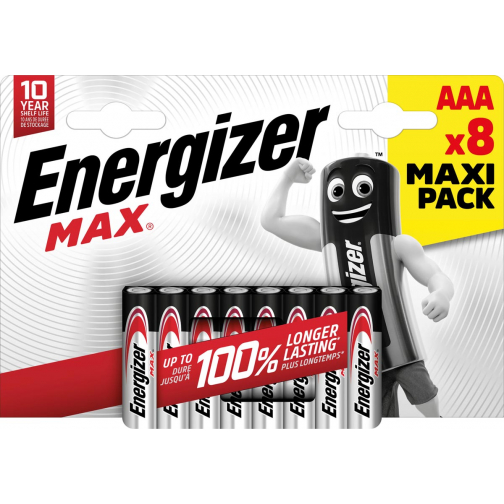 Energizer batterijen Max AAA/LR03/E92, blister van 8, MaxIPACK