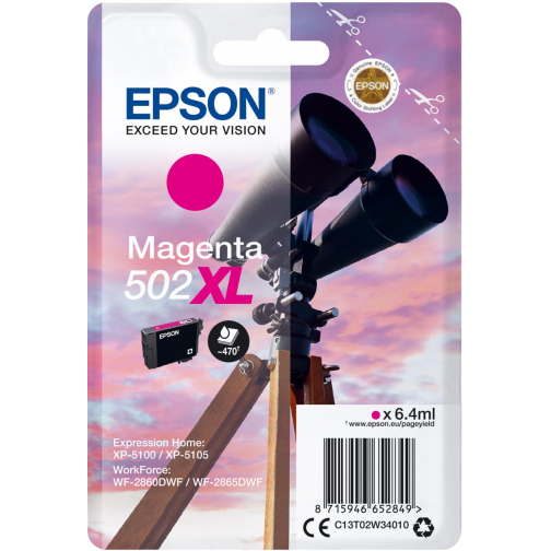 Epson inktcartridge 502XL, 470 pagina's, OEM C13T02W34010, magenta