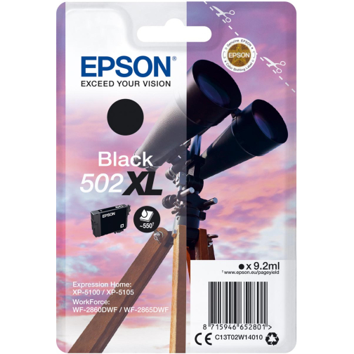 Epson inktcartridge 502XL, 550 pagina's, OEM C13T02W14010, zwart