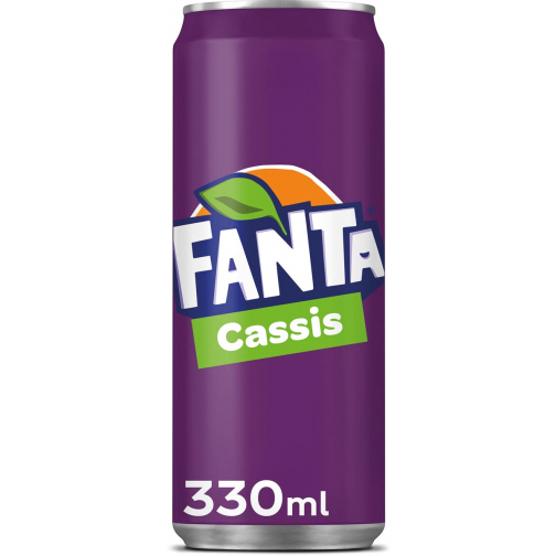 Fanta Cassis frisdrank, sleek blik van 33 cl, pak van 24 stuks