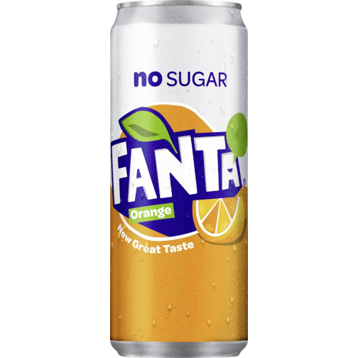 Fanta Zero Orange frisdrank, sleek blik van 33 cl, pak van 24 stuks