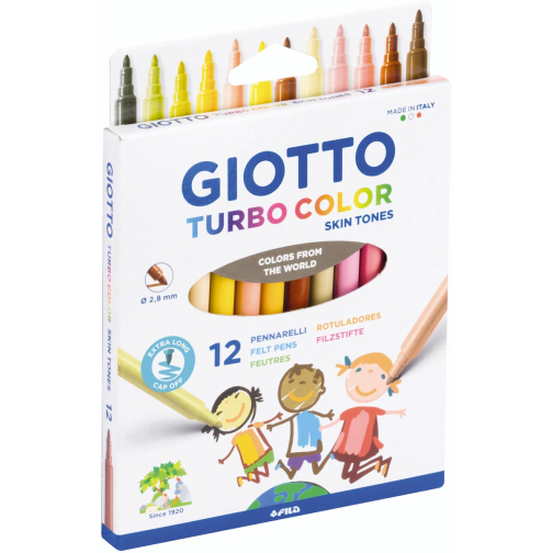 Giotto Turbo Color Skin Tones viltstiften, etui van 12 stuks