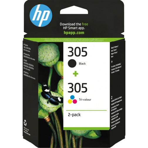 HP inktcartridge 305, 100-120 pagina's, OEM 6ZD17AE, 1 x zwart en 1 x 3 kleuren