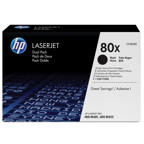 HP toner 80X, 6 900 pagina's, OEM CF280XD, zwart, duopack