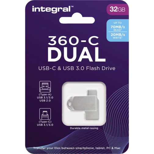 Integral 360-C Dual USB-C & USB 3.0 stick, 32 GB