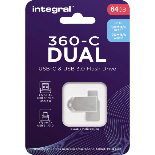 Integral 360-C Dual USB-C & USB 3.0 stick, 64 GB