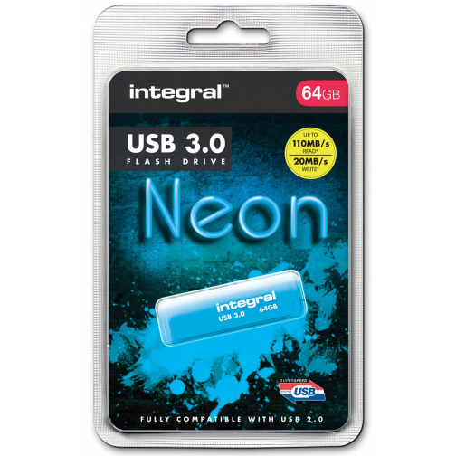 Integral Neon USB 3.0 stick, 64 GB, blauw