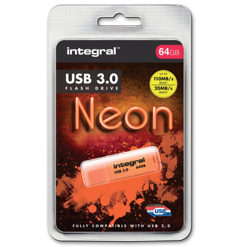 Integral Neon USB 3.0 stick, 64 GB, oranje