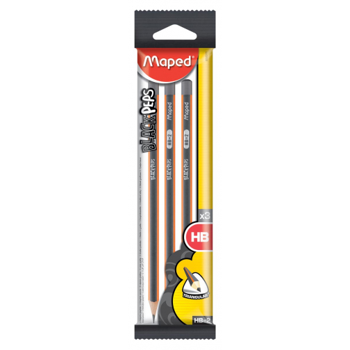 Maped potlood Black'Peps HB, blister van 3 stuks, zonder gum