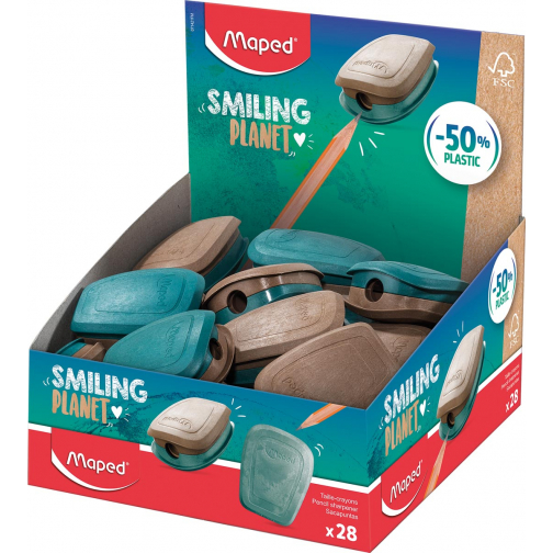 Maped Smiling Planet potloodslijper Pulse, 1-gaats, display van 28 stuks