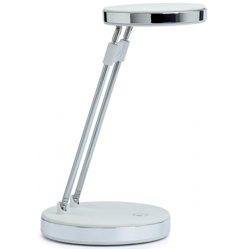 MAUL bureaulamp LED Puck op voet, verschuifbaar in hoogte, daglicht wit licht, wit