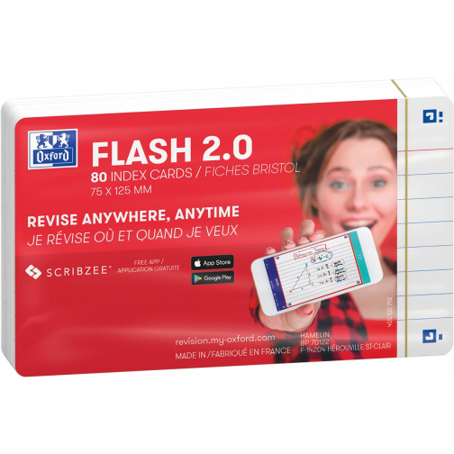 Oxford Flash 2.0 flashcard starterkit, gelijnd, A7, wit, pak van 80 vel