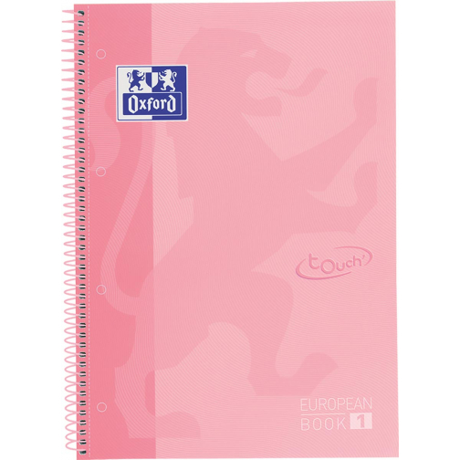 Oxford School Touch Europeanbook spiraalblok, ft A4+, 160 bladzijden, geruit 5 mm, pastel roze