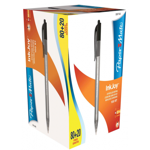 Paper Mate balpen InkJoy 100 RT, zwart, doos 80 + 20 gratis