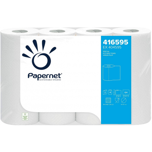 Papernet keukenrol, 2-laags, 64 vellen, pak van 4 rollen