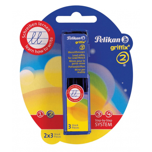 Pelikan Griffix potloodstiften, 2 mm, HB, blister van 2 doosjes van 3 stuks