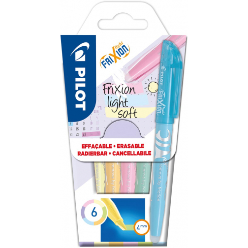 Pilot markeerstift Frixion Light Soft, blister van 6 stuks in geassorteerde kleuren