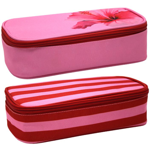 Pink pennenzak, 24 x 12 cm, met rits, 2 motieven