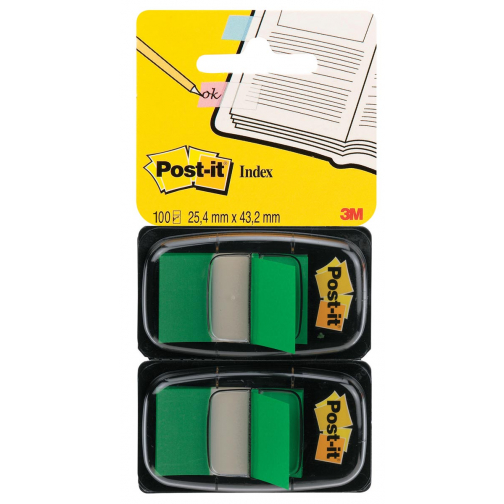 Post-it index standaard, ft 24,4 x 43,2 mm, houder met 2 x 50 tabs, groen