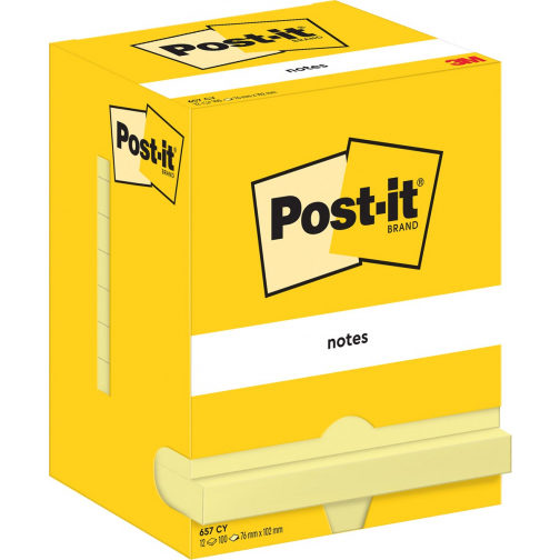 Post-It Notes, 100 vel, ft 76 x 102 mm, geel, pak van 12 blokken