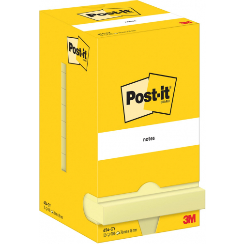 Post-It Notes, 100 vel, ft 76 x 76 mm, geel, pak van 12 blokken