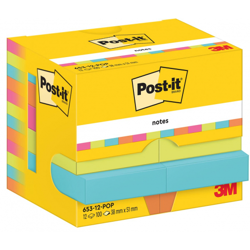 Post-It Notes Poptimistic, 100 vel, ft 38 x 51 mm, pak van 12 blokken