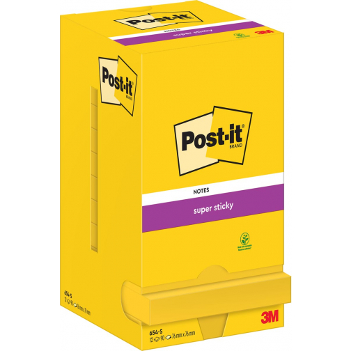 Post-it Super Sticky notes, 90 vel, ft 76 x 76 mm, pak van 12 blokken, neongeel