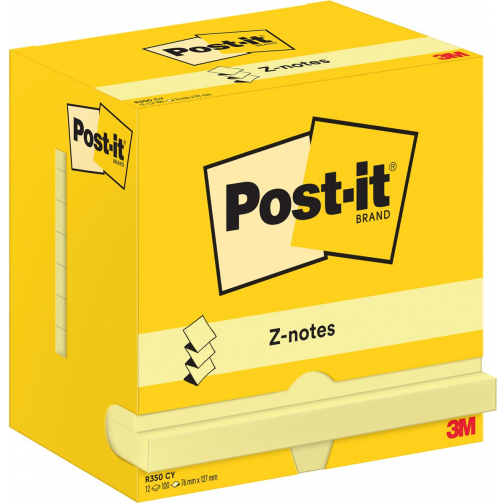 Post-It Z-Notes , 100 vel, ft 76 x 127 mm, geel, pak van 12 blokken