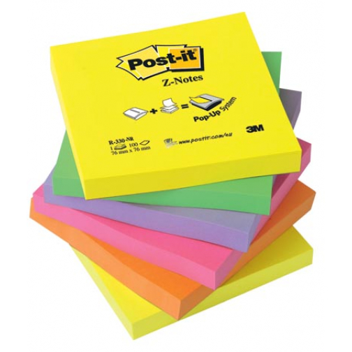 Post-it Z-notes, 100 vel, ft 76 x 76 mm, neonkleuren, pak van 6 stuks