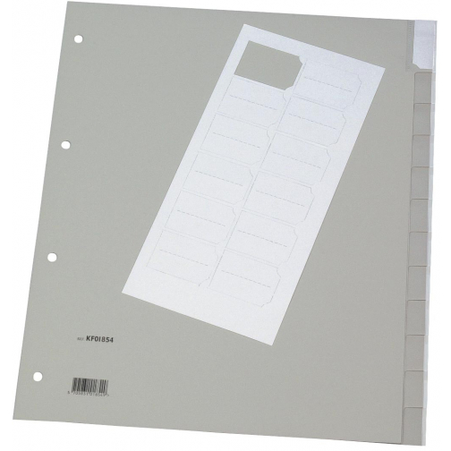 Q-CONNECT tabbladen, A4, PP, 4-gaatsperforatie, 12 tabs, grijs
