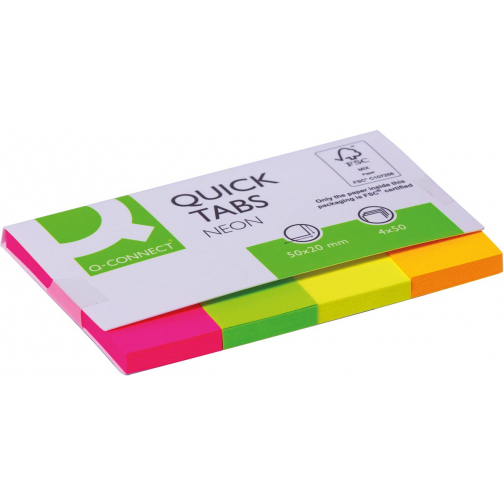 Q-CONNECT Quick Tabs, ft 20 x 50 mm, 4 x 50 tabs, geassorteerde kleuren