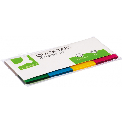 Q-CONNECT Quick Tabs, ft 25 x 45 mm, 4 x 40 tabs, geassorteerde kleuren