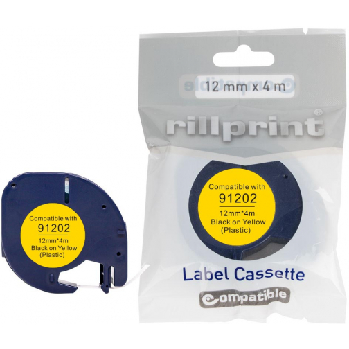 Rillprint compatible LetraTAG tape voor Dymo 91202, 12 mm, plastic, geel