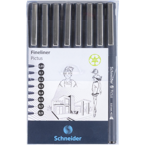 Schneider fineliner Pictus, etui van 8 stuks, zwart