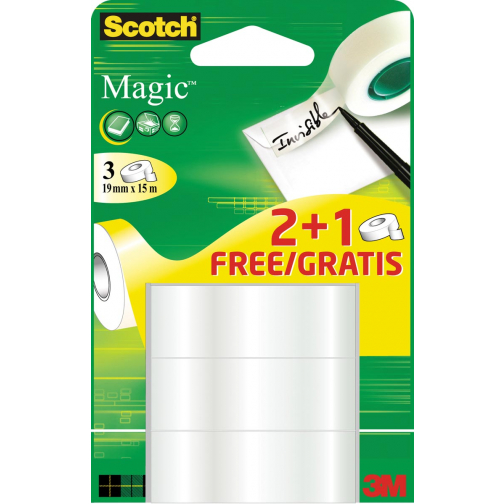 Scotch Magic plakband Ft 19 mm x 15 m 2 + 1 gratis